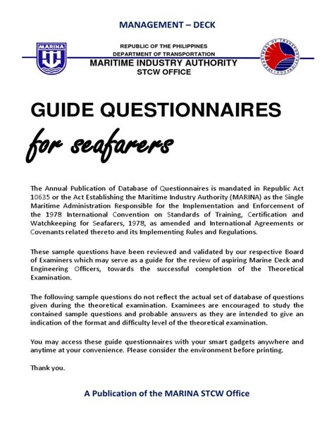 GUIDE QUESTIONNAIRES for seafarers .